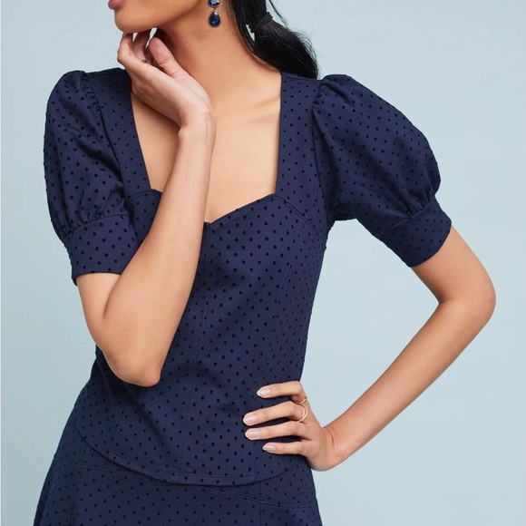 Anthropologie Maeve Women's Sevigny Blue Polka Dot Puff Sleeve Blouse (set) - Picture 5 of 12